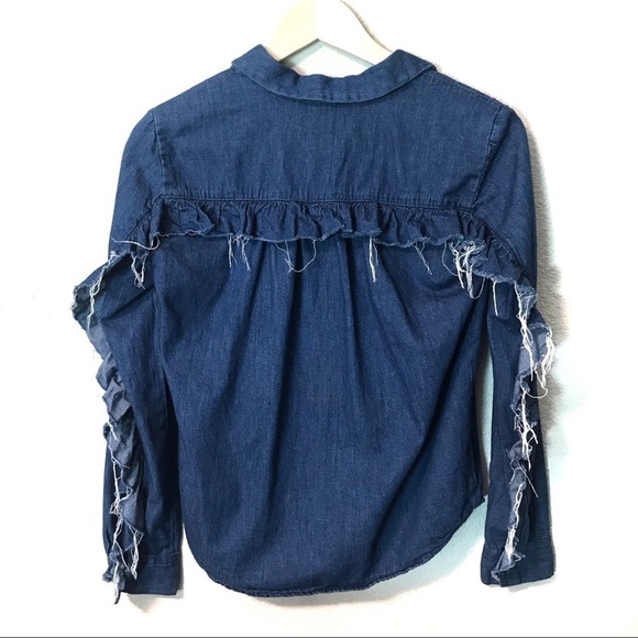 Zara Denim Frilled Sleeve Shirt - Picture 5 of 7
